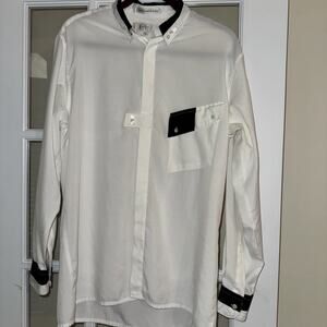 Vintage Button Down Black White Retro 80's Asymmetrical 3 buttons collar Unique